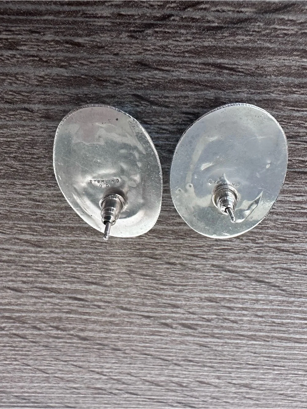 Vintage Navajo Sterling Silver Large Turquoise Oval Cabochons Stud Earrings